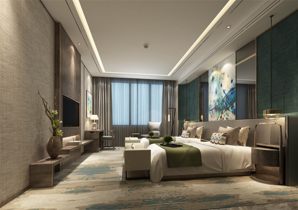 新鄉(xiāng)華勝新中式精品酒店裝修設(shè)計(jì)方案(圖6) 新鄉(xiāng)華勝新中式精品酒店客房裝修設(shè)計(jì)效果圖